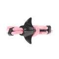 Close-up of pink woven ocean series bracelet with black manta ray shaped metal clasp - Pink Rope Black Manta Ray