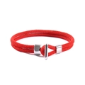 Minimalist red woven bracelet with silver metal anchor T-bar clasp on white background - 19cm / Red