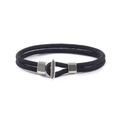 Minimalist double-layered black braided rope bracelet with a polished silver T-bar clasp - 19cm / Black