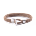 Minimalist silver T-bar clasp woven bracelet with khaki fiber cord and stylish anchor rope - Khaki