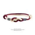 Handmade woven couple bracelet with a heart knot design made of durable Milan line - Cream White + Wine Red