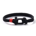 Detail of outdoor survival rope bracelet with black U-shaped shackle and red decorative coil - 19cm / Black Rope Black Buckle