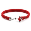 Handcrafted red nautical rope bracelet with silver stainless steel anchor clasp closure - Red