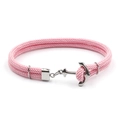 Bracelet double cordon tressé rose avec fermoir ancre en acier inoxydable argenté - Rose