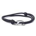 Bracelet ajustable en corde tressée noire avec fermoir en acier poli pour hommes et femmes - Noir