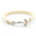 Bracelet minimaliste en corde tressée blanc crème avec fermoir ancre en acier inoxydable argenté - Blanc Cassé