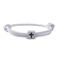 Adjustable white woven rope bracelet with stainless steel square cross charm for couples - White