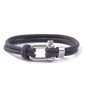 Men's double-layer black Milan rope bracelet with silver stainless steel U-shaped buckle - Dark Gray