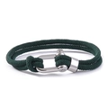 Detail of dark green double-braided cord bracelet with silver U-shaped shackle clasp - Dark Green