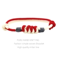 Handcrafted Milan line braided cord bracelet in red and white contrast colors - Red And Beige