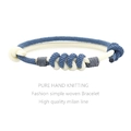 Handmade woven couple bracelet in blue, cream, and grey minimalist milan cord design - Light Blue And Beige