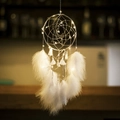 White feather dreamcatcher with LED lights and silver moon pendant for home decor - White With Lights