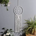 Detailed close-up of handmade white cotton macrame dreamcatcher with mandala weave pattern - Mandala Style (d7619)