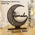 Hohles Mond-Ramadan-Holzornament mit komplizierten Mustern und stabilem Sockel - Dunkelkaffee Mond Ramadan (bs3607)