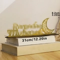 Goldener Mond und hohle Schrift auf Holzsockel für die Ramadan-Dekoration - Gold Hohl Schriftzug (bs3644)