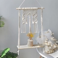 Mensola da parete in macramè boho fatta a mano con nappe in cotone e ripiano in legno - Stile Nappa Rettangolare (m0676)
