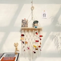 Handmade boho cotton rope wall hanging shelf for hairpin and home decor storage - Diamond Weave Style (m0675)