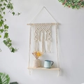 Scaffale da parete in macramè fatto a mano in stile boho con corda in cotone - Scaffale a Parete in Cotone Intrecciato a Strato Singolo (m0676)