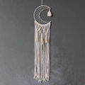 Acchiappasogni luna bohémien fatto a mano in cotone bianco crema con nappe intrecciate - Luna
