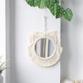 Specchio da parete boho macramè con orecchie di gatto e frange bianco crema a mano - Gatto