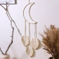 Bohemian handmade cotton moon wall hanging with woven leaves and macrame decor - Moon And Leaf