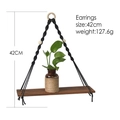 Dark wood floating shelf with black rope hanger and small green plant for wall decor - Black Woven Rope Wood Ring Style / Black 3