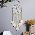 Bohemian cream woven dream catcher wall hanging with handmade leaf tassels and wood beads - Large Circular Iron Frame