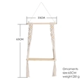Boho woven wall hanging shelf in white cotton rope with light wood bead accents - Beige 3