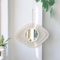 Handmade macrame eye-shaped wall mirror with cotton rope fringe in bohemian style - Glasses Style