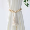 Minimalist wooden bead curtain tieback with cotton tassel for home and hotel decor - Natural Wood Bead Tassel Style (m0809)