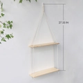 Double-layer wooden hanging shelf with white cotton ropes, 27.55 inches in length - Double Tier 1