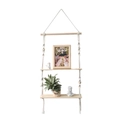 Two-tier wooden wall hanging shelf with boho white cotton rope and decorative tassels - Double Tier 2