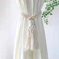 Beige cotton woven curtain tieback with handmade knots and tassels for modern home decor - Thick Braided Tassel Style (m0810)
