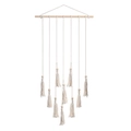 Arazzo bohémien da parete in macramè con perline di legno e lunghe nappe color crema - 45x80cm (m0435)