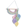 Dettaglio del pensile in macramè con corde di cotone pastello e trame di foglie colorate - 30*60cm / Colorato