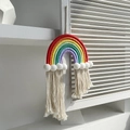 Tapiz de pared arcoíris hecho a mano con cuerdas de algodón de colores y pompones - Estilo Clásico De 7 Colores (m0804)