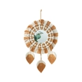 Specchio da parete boho intrecciato a mano con perle in legno e foglie in macramè - Specchio da Parete con Nappe