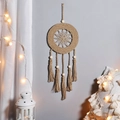 Handwoven Nordic dream catcher wall hanging with tassel and wooden beads decor - Sunflower
