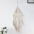 Dettaglio di arazzo bohémien in cotone intrecciato a mano con trama a triangolo e frange - 25*85cm / Bianco Sporco