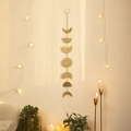 Golden moon phase wall hanging with hammered metal texture for home decor - Moon Phase Hanging Decor (m01193)