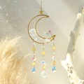 Detailed suncatcher with gold moon frame, natural stones, and colorful crystal prisms - K9 White / White