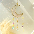 Golden moon suncatcher with pink crystal stones and rainbow glass prisms for home decor - K9 Pink / Pink