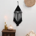 Arazzo da parete in macramè nero fatto a mano con nappe in stile bohémien - 25*85cm / Nero