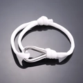 White braided rope bracelet with silver horseshoe shackle, minimalist nautical style - White