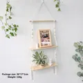 Bohemian double macrame wall shelf with wooden boards for plants and home decor - 2-Tier Style 2