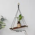Handmade bohemian dark wood wall shelf with black rope and white decorative beads - Black Style 2