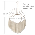 Bohemian gold metal evil eye wall hanging with white cotton tassels and size markings - Evil Eye