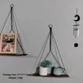 Bohemian hanging shelf with dark wood board and black rope for wall decor - Black Style 1