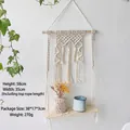 Bohemian macrame wall hanging wood shelf 58cm tall 35cm wide for plants and decor - Woven Tapestry Pattern B
