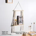 Bohemian handmade woven wall shelf with solid wood board and cream cotton tassels - Woven Tapestry Pattern C